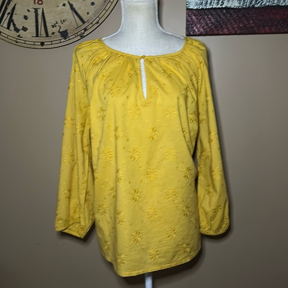 St. John's Bay Women’s Embroidered Floral Yellow Blouse Size 0X